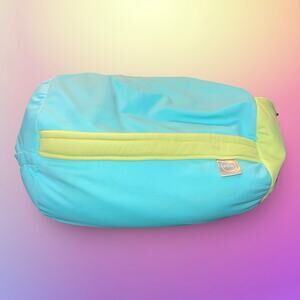 Rare Brookstone FOM Microbead VTG Travel Pillow Teal Blue Twin Gadget Pockets